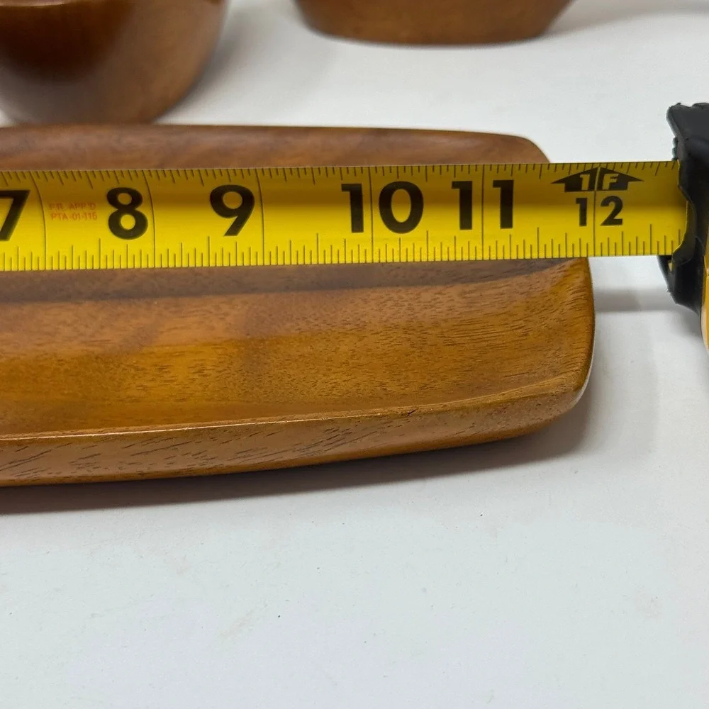 Vintage Hand Carved Haiti Mahogany Wood Serving Set Tray & 2 Scoops MCM Artisian